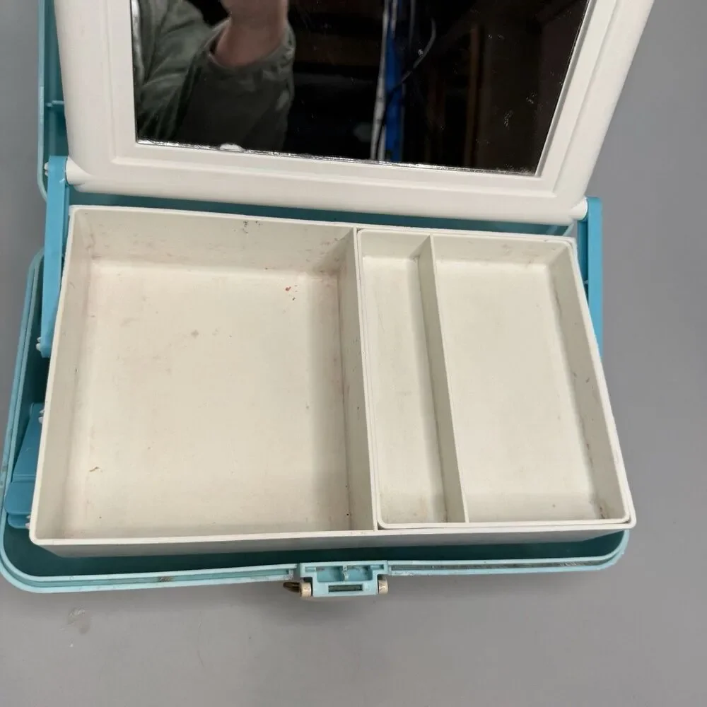 Caboodles Vintage 90s Makeup Case Blue Marble 2 Tier Tray Mirror GUC